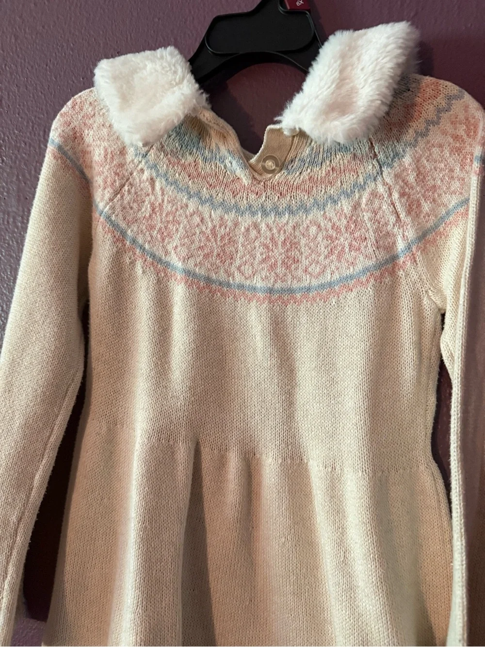 Nannette Cream Knit Dress with Pink and Light Blue Fair Isle